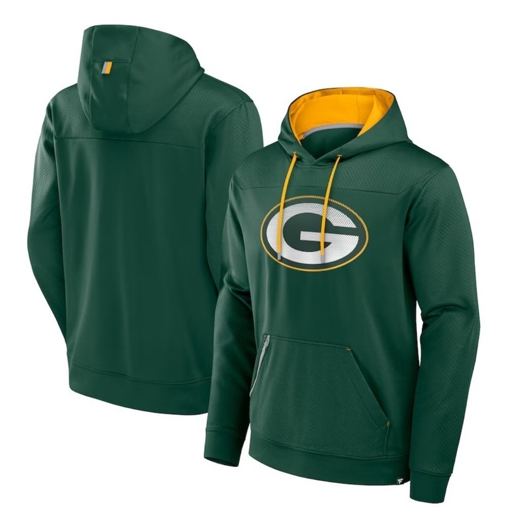 Green Bay Packers NFL Team Apparel Green Yellow Pullover Hoodie Mens M